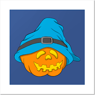 Slouchy Hat Halloween Pumpkin Blue Version Posters and Art